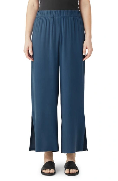 Eileen Fisher Silk Georgette Crepe Ankle Straight Leg Pants In Atlantic