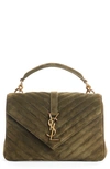 Saint Laurent Medium College Suede Shoulder Bag In Loden Green