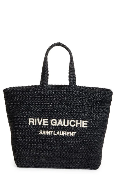 Saint Laurent Rive Gauche Logo Crochet Tote In Nero/crema Soft