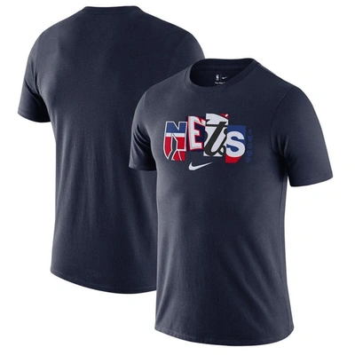 Nike Men's  Navy Brooklyn Nets 2021/22 City Edition Essential Wordmark Collage T-shirt