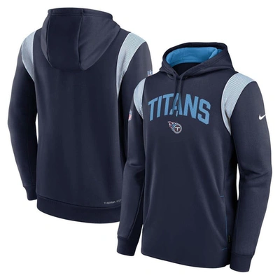 NIKE NIKE NAVY TENNESSEE TITANS SIDELINE ATHLETIC STACK PERFORMANCE PULLOVER HOODIE