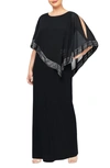 Slny Asymmetrical Cape Dress In Black Silver