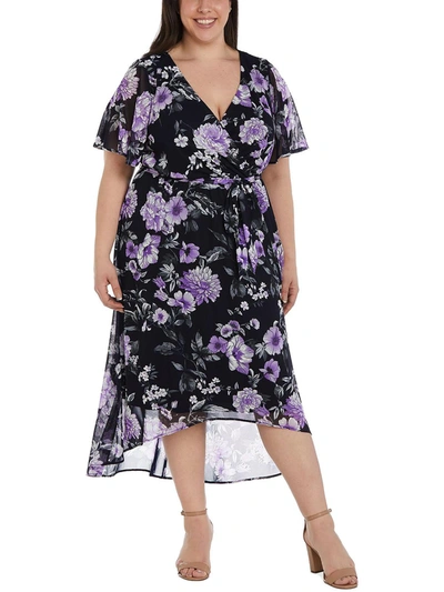 R & M Richards Plus Womens Mesh Floral Midi Dress In Multi