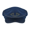 CONCEPT ONE TRUE RELIGION FLAT CAP, COTTON BREATHABLE DRIVING NEWSBOY HAT WITH HORSESHOE STITCHED LOGO, DENIM