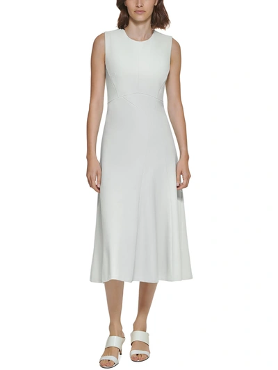 Calvin Klein Womens Knit Seamed Midi Dress In White