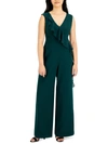 CONNECTED APPAREL WOMENS V-NECK RUFFLED JUMPSUIT