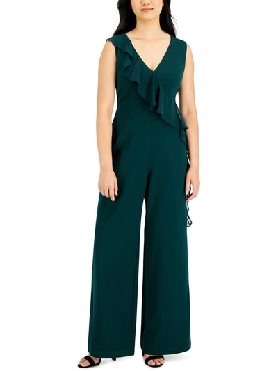 Connected Apparel Womens V-neck Ruffled Jumpsuit In Gold