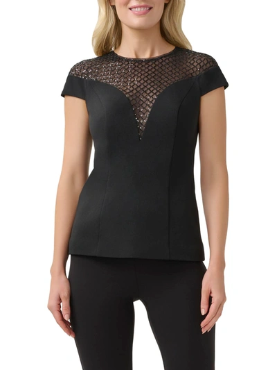 Adrianna Papell Womens Crepe Sequin Blouse In Black