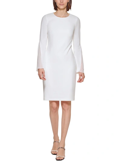 Calvin Klein Womens Knit Chiffon Sleeves Sheath Dress In White