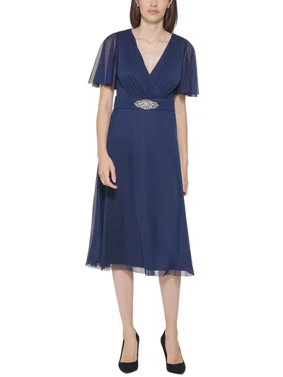 Jessica Howard Womens Chiffon Embellished Cocktail And Party Dress In Blue