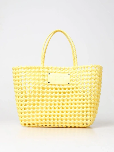 Msgm Woven Logo Patch Top Handle Bag In Yellow