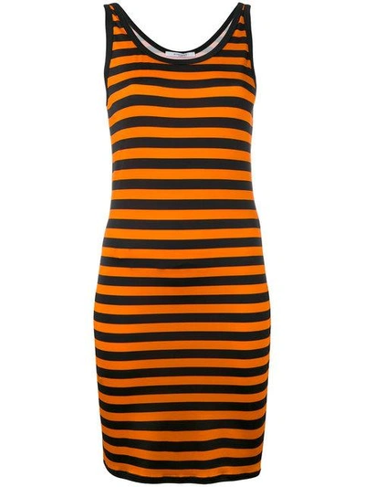 Givenchy Striped Stretch Silk Sheer Chiffon Dress In Black-orange