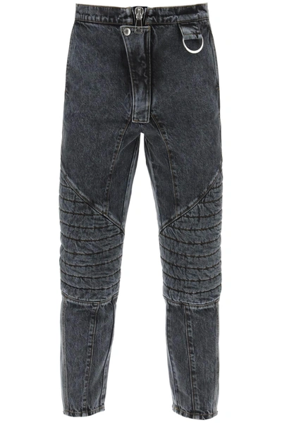 Balmain Jeans With Quilted And Padded Inserts In Grey