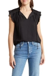 Dr2 By Daniel Rainn Ruffle Tie Neck Top In Black