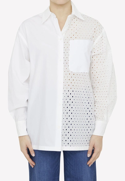 Kenzo Broderie Anglaise Cotton Shirt In Ivory White