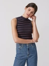 Frank + Oak Sleeveless Mockneck Knit Top in Striped Saphire ,96638