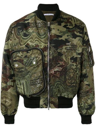 Givenchy Camouflage Printed Bomber Jacket In Green