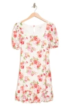 TASH AND SOPHIE FLORAL SQUARE NECK LACE MINIDRESS