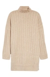 Topshop Boxy Ribbed Funnel Neck Long Sleeve Dress In Neutral