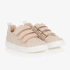 CHLOÉ GIRLS BEIGE WOVEN CANVAS TRAINERS