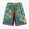 VERSACE BOYS BLUE MASCHERE PRINT SILK SHORTS