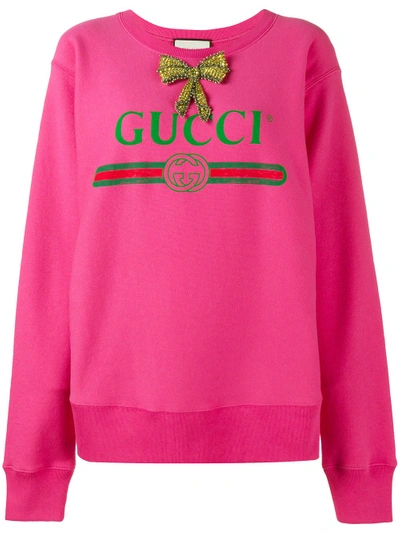 Gucci Embellished Cotton-jersey Sweatshirt In Fuchsia Felted Cotton