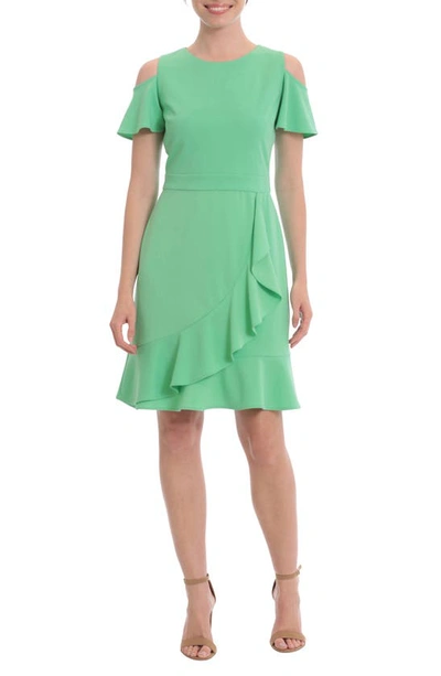 London Times Cold Shoulder Flounce Dress In Green