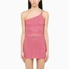 Alessandra Rich One-shoulder Lurex Crop Top With Crystals In Pink
