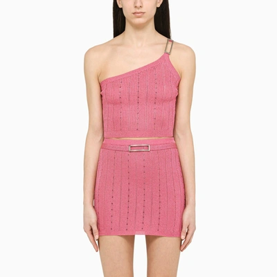 Alessandra Rich One-shoulder Knitted Dress In Pink