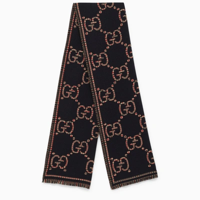 Gucci Blue Gg Wool Scarf In Black