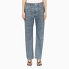 Bottega Veneta Blue Denim-effect Leather Trousers In Light Blue