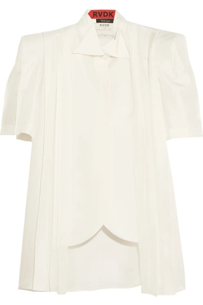 Ronald Van Der Kemp Pleated Silk Crepe De Chine Kimono Shirt In Ivory