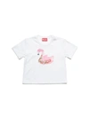 DIESEL JERSEY T-SHIRT WITH PINK FLAMINGO PRINT