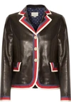 GUCCI GROSGRAIN-TRIMMED APPLIQUÉD LEATHER BLAZER