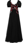 Gucci Embellished Embroidered Tulle Gown In Black