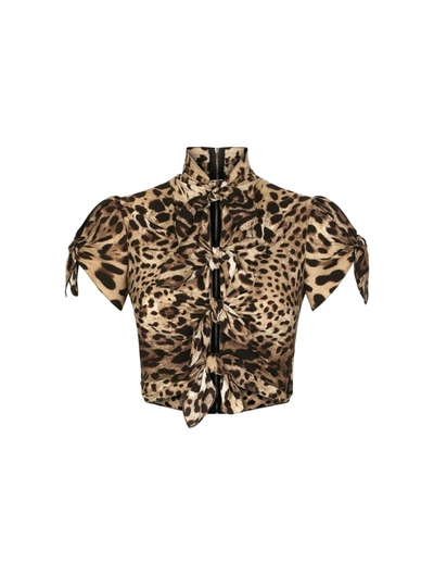 Dolce & Gabbana Cropped-oberteil Mit Leoparden-print In Brown