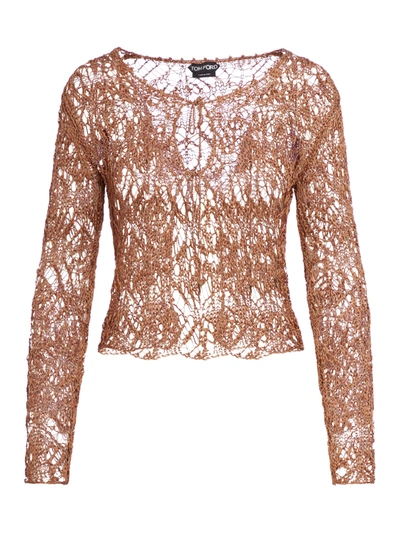 Tom Ford Fine Viscose Lace -3gg Cardigan In Brown