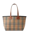 Burberry Medium London Tote In Check Cotton In Brown