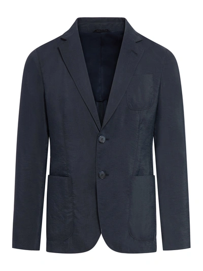 Giorgio Armani Regular-fit Single-breasted Blazer In Cotton By  In Blue