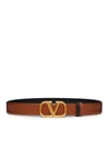 Valentino Garavani Reversible Vlogo Signature Belt In Glossy Calfskin 30 Mm In Brown
