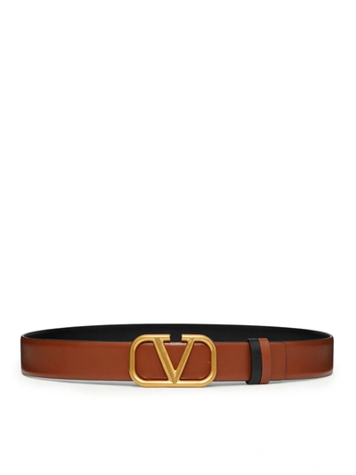 Valentino Garavani Reversible Vlogo Signature Belt In Glossy Calfskin 30 Mm In Brown