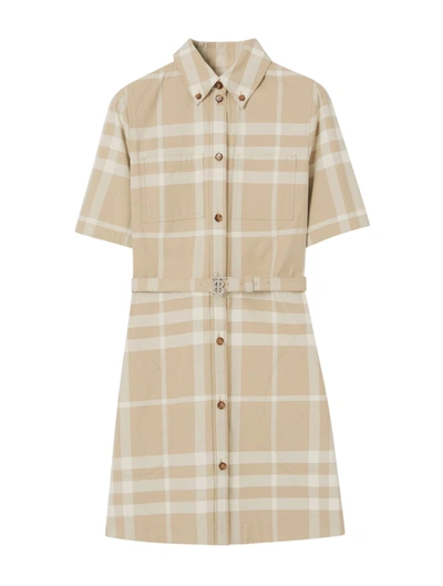 Burberry Check Cotton Gabardine Shirt Dress In Nude & Neutrals