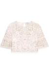 NEEDLE & THREAD Rosette embellished embroidered tulle top