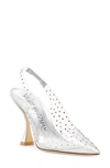 Stuart Weitzman Glam Xcurve Crystal Slingback Pumps In Clear/silver/clear Aurora