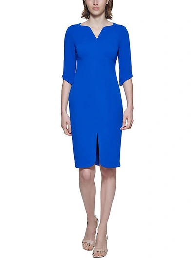 Calvin Klein Womens Work Midi Sheath Dress In Blue