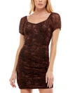 NO COMMENT JUNIORS WOMENS ANIMAL PRINT RUCHED BODYCON DRESS
