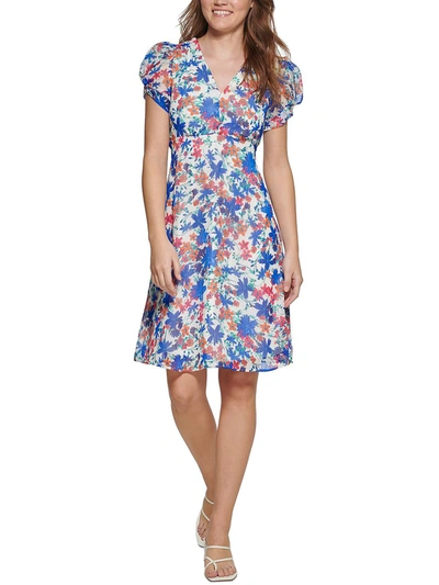 Calvin Klein Womens Floral V-neck Shift Dress In Multi