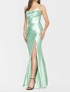 FAVIANA SATIN COWL NECK EVENING GOWN IN MINT GREEN