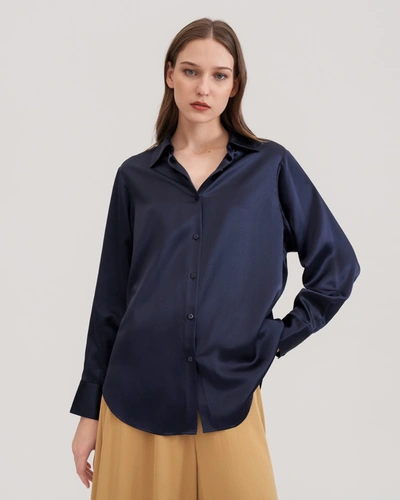 Lilysilk Women's Basic Concealed Placket Silk Shirt In Blue