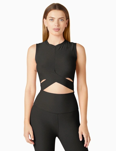 Beyond Yoga Featherweight Under Over Cropped Muscle Tank In Black